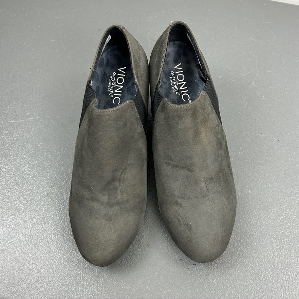 Vionic Stanton Suede Leather Wedge Ankle Booties Gray Comfort Shoes - Picture 4 of 8